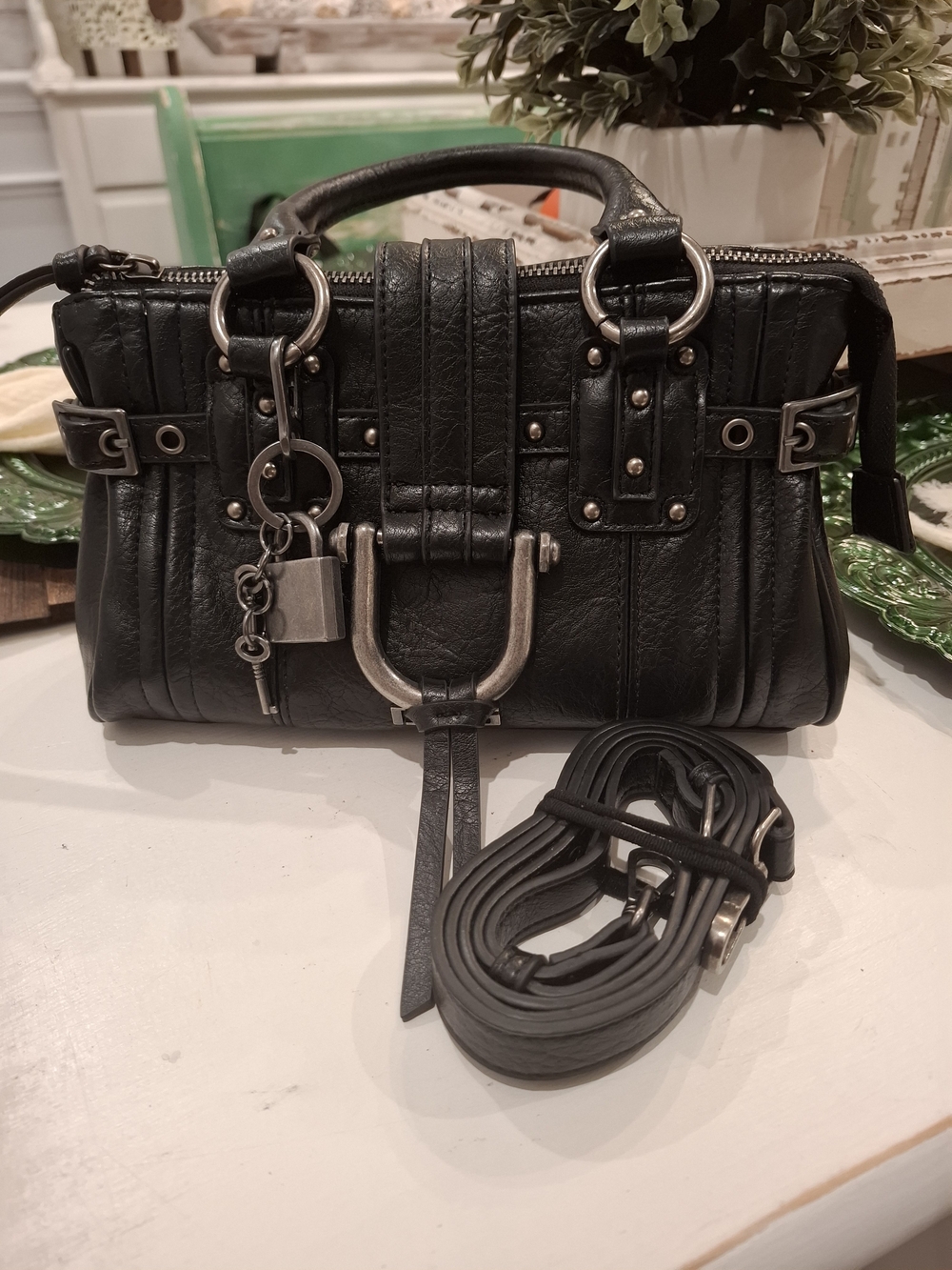 Urban Outfitters Black Studded Leather Crossbody Satchel